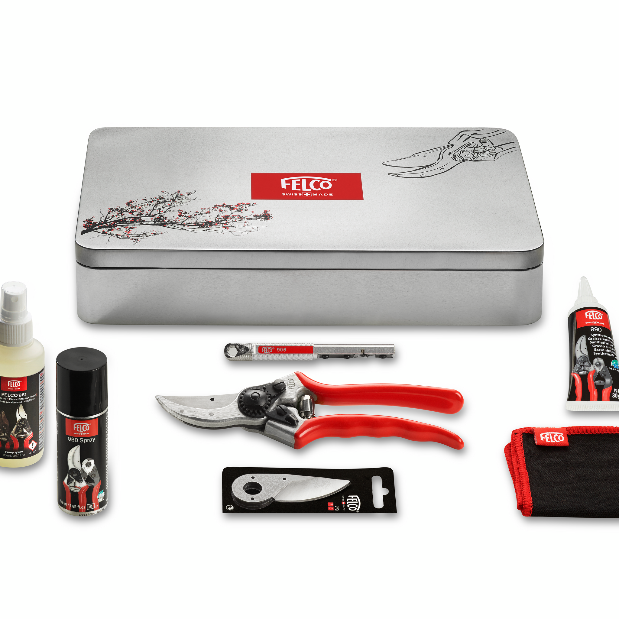 FELCO 933 Premium Pruning Kit – Includes 2, The Original Forged Aluminum Hand Pruner, Spare Blade, Sharpening Tool, Lubrication Spray & Cleaning Cloth | Swiss-Made Garden Tool Gift Set - Thumbnail 3