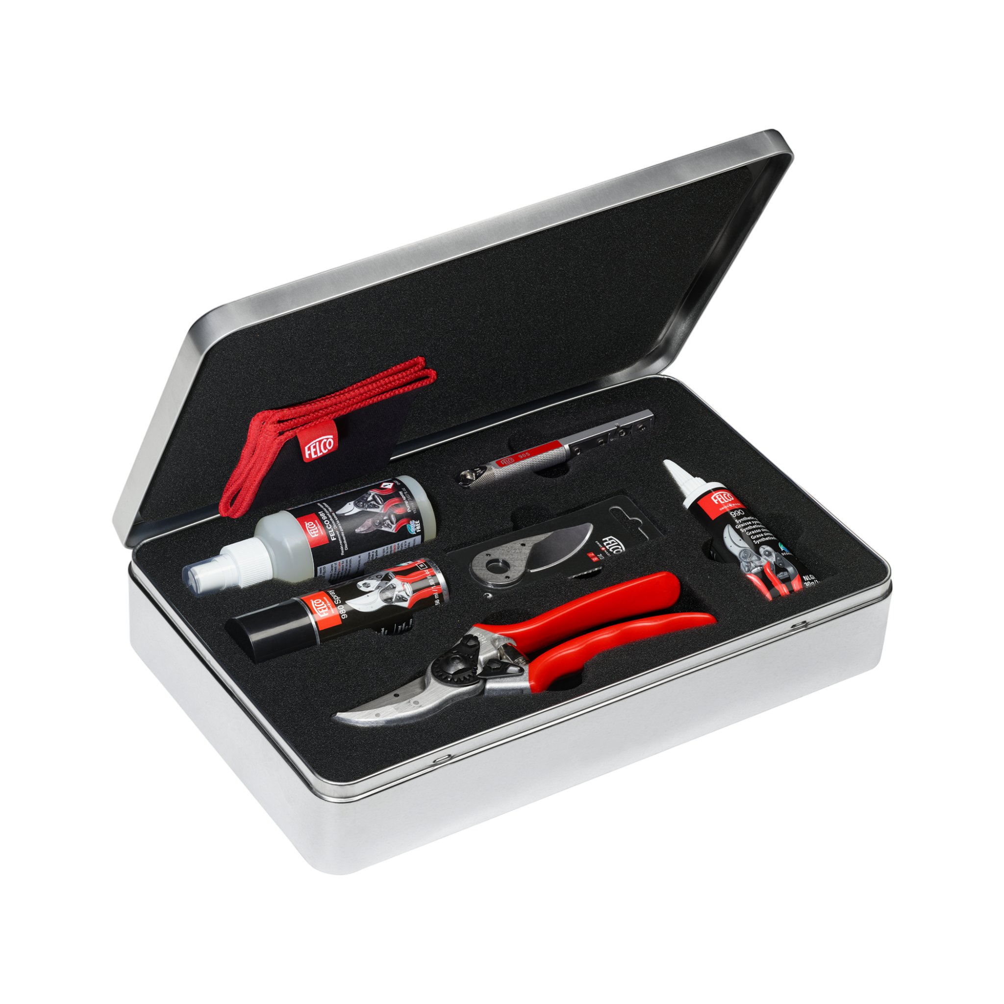 FELCO 933 Premium Pruning Kit – Includes 2, The Original Forged Aluminum Hand Pruner, Spare Blade, Sharpening Tool, Lubrication Spray & Cleaning Cloth | Swiss-Made Garden Tool Gift Set